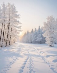 Fototapeta premium a snow covered road in the middle of a forest