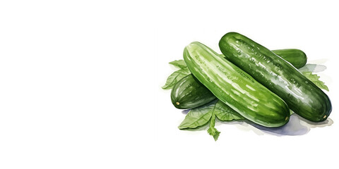 Three ripe green cucumbers. Watercolor illustration on a white background.