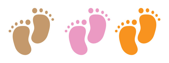 Baby footprint icon collection. Baby feet vector icon. Newborn barefoot icon set.footprint, newborn, kids feet sign. Vector 10 eps.