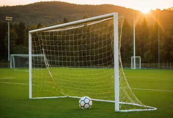 a soccer ball sitting on a soccer field