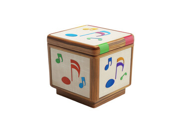 Obraz premium Wooden Box With Colorful Notes On It, Musical Instrument, Clipart, Illustration, Isolated On Transparent Background.