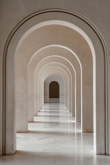 Naklejka premium A plain door framed by a series of minimalist arches, each arch slightly larger than the one before, creating a sense of depth and perspective. The background remains solid and neutral