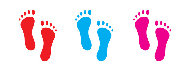 Baby foot barefoot heart icon. Set.