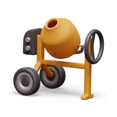Realistic yellow cement, concrete mixer with empty drum. Specialized equipment