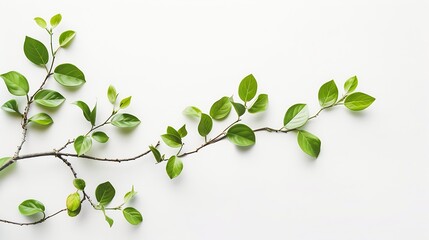 Fresh branch with green leaves isolated on white background : Generative AI - Powered by Adobe