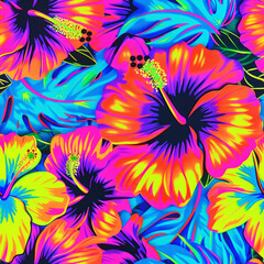 hibiscus flower hawaiian tropical seamless pattern tile