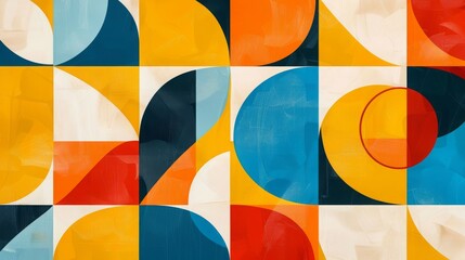 Vibrant Abstract Background with Geometric Shapes and Bold Colors, Ideal for Modern Design and Print Projects