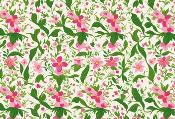 a pink and green floral pattern on a white background