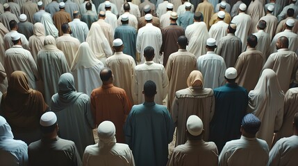Obraz premium Eid al-Adha Unity: Muslims in Prayerful Harmony (Islam, Celebration)