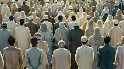 Obraz premium Eid al-Adha Unity: Muslims in Prayerful Harmony (Islam, Celebration)
