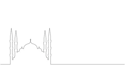 Mosque Outline Silhouette Line Art Copy Space. Exotic religious constructions and architecture concept vector
