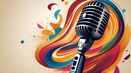 Abstract design poster for a karaoke microphone event. Open mic festival  singer party  night show  or comedy club 