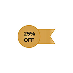 25% off discount label for different sales in gold colors.