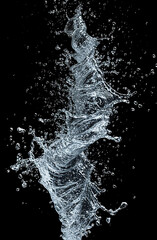 Water tornado  swirls and waves on black background. Minimalism and simple. Water splash in flat design.