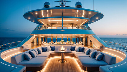 luxury terrace and seating area at the rear of the superyacht
