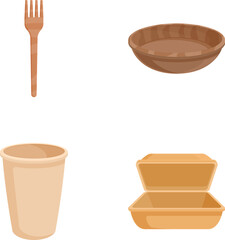 Ecofriendly disposable tableware set made of biodegradable and compostable materials for sustainable and environmentally conscious food packaging, catering supplies, and kitchenware