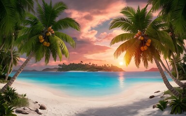 Fototapeta premium Summer beach scene Illustration background