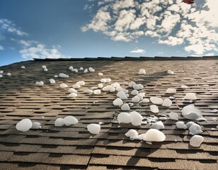 Shingle roof with hail damage circled during home inspection. Concept Home Inspection, Shingle Roof, Hail Damage, Insurance Claim, Maintenance Recommendations