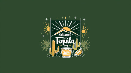 "National Tequila Day" illustration with a glass of tequila and cactus