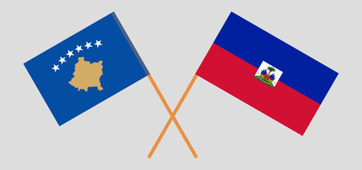 Crossed flags of Kosovo and Haiti. Official colors. Correct proportion