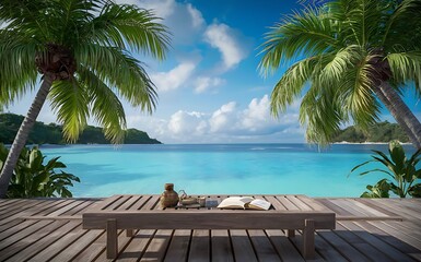 Fototapeta premium Summer beach scene Illustration background