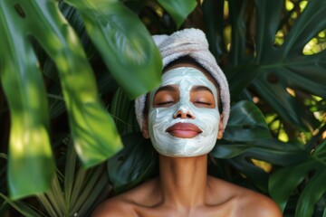 Woman practicing self-care with a face mask