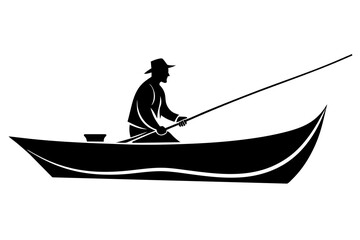 fisherman in a boat silhouette vector illustration