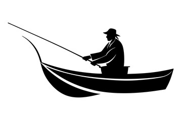 fisherman in a boat silhouette vector illustration