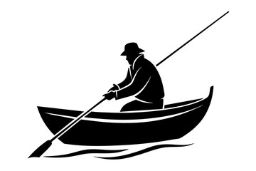 fisherman in a boat silhouette vector illustration