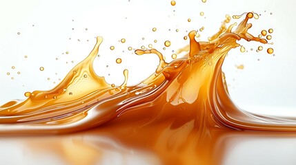  Splash of liquid caramel on a white background