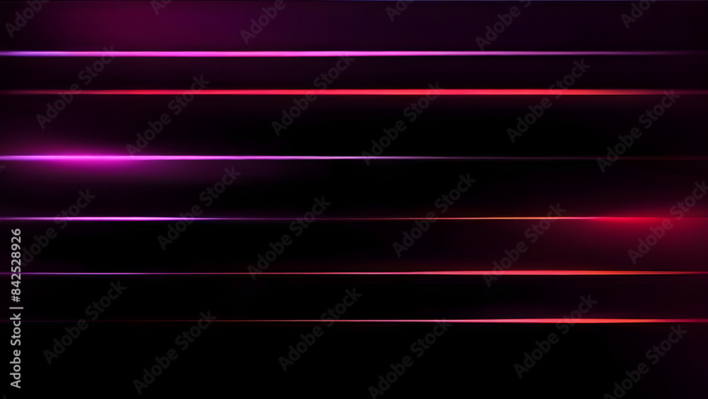 Wall mural Abstract purple and red lines shine effects on black background, Neon - Wall murals