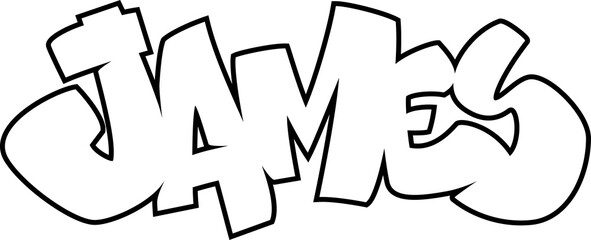 JAMES Graffiti Name, street art urban wall tag style font, sticker, label, print, stencil, cut file, cool dope hand drawn writing, dj sign logo, doodle, clear transparent background PNG, one line
