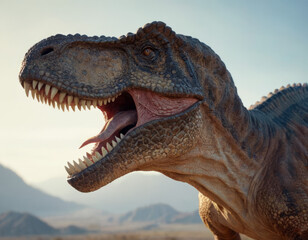 Un dinosauro si accuccia vicino a un cespuglio, cercando riparo dai predatori.
