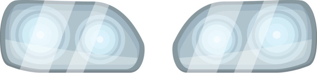 Pair of modern car headlights is illuminating the night on a black background