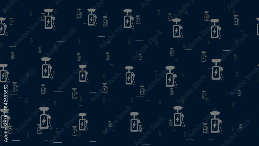 Poster electric charging station symbols float horizontally from left to right. parallax fly effect. floati