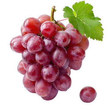 [Transparent Background PNG]A bunch of red grapes with green leaves