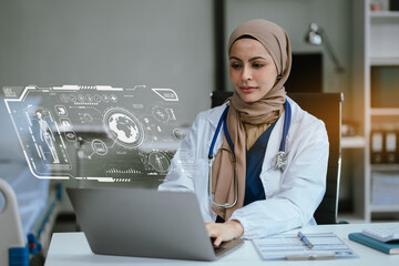 Medicine doctor hand working with modern digital tablet computer and smartphone interface as medical network concept.