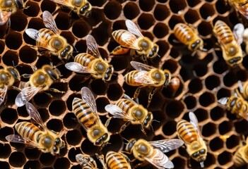 a bunch of bees that are in a beehive