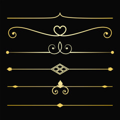 Text devider set, gold line minimal separators, elegant doodlle borders, decorative elements, decorative lines. (D)