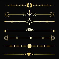 Text devider set, gold line minimal separators, elegant doodlle borders, decorative elements, decorative lines. (A)