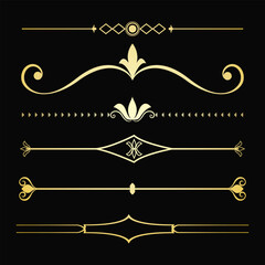 Text devider set, gold line minimal separators, elegant doodlle borders, decorative elements, decorative lines.