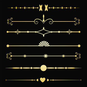Text devider set, gold line minimal separators, elegant doodlle borders, decorative elements, decorative lines. (A)