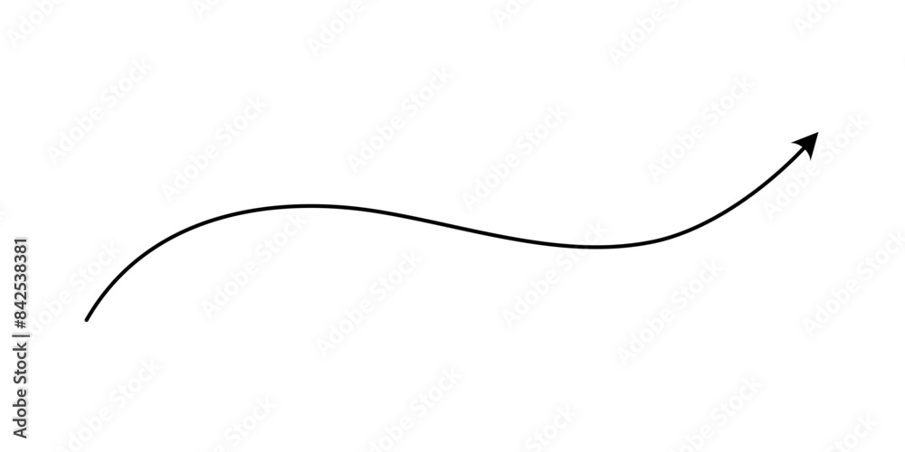 Wall mural a simple curved arrow isolated on a transparent background - thin black arrow with curvature for ind