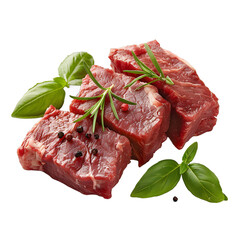 [Transparent Background PNG]Raw Beef Cubes with Herbs and Spices
