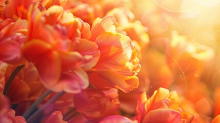 Macro photography of tulip flowers in the bright summer sunlight