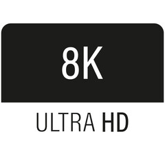 8K Ultra HD Resolution. 8K Ultra HD Label. High Technology Icon