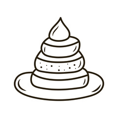Doodle cake with whipped cream. Outline hand drawn icon for coffee and bakery cafe.