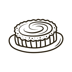 Doodle cake with whipped cream. Outline hand drawn icon for coffee and bakery cafe.