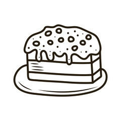 Doodle cake with whipped cream. Outline hand drawn icon for coffee and bakery cafe.