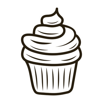 recommend clip art: Doodle cupcake with whipped cream. Outline hand drawn icon for coffee and bakery cafe.